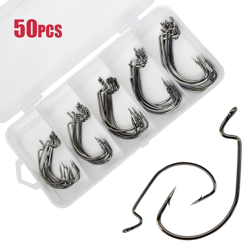 Fishing Hook Offset - 50 pz Ampio Verme Gancio In